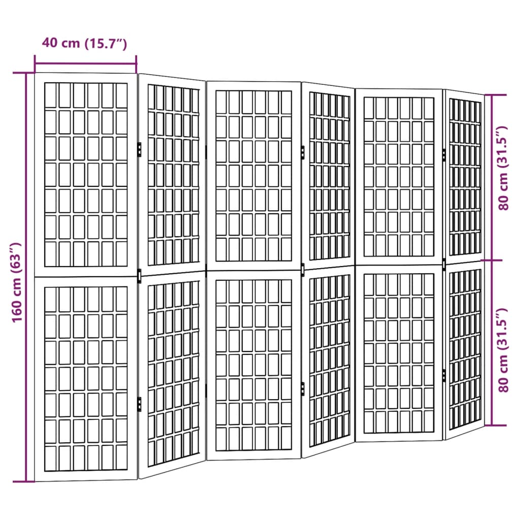 Room Divider 6 Panels White Solid Wood Paulownia